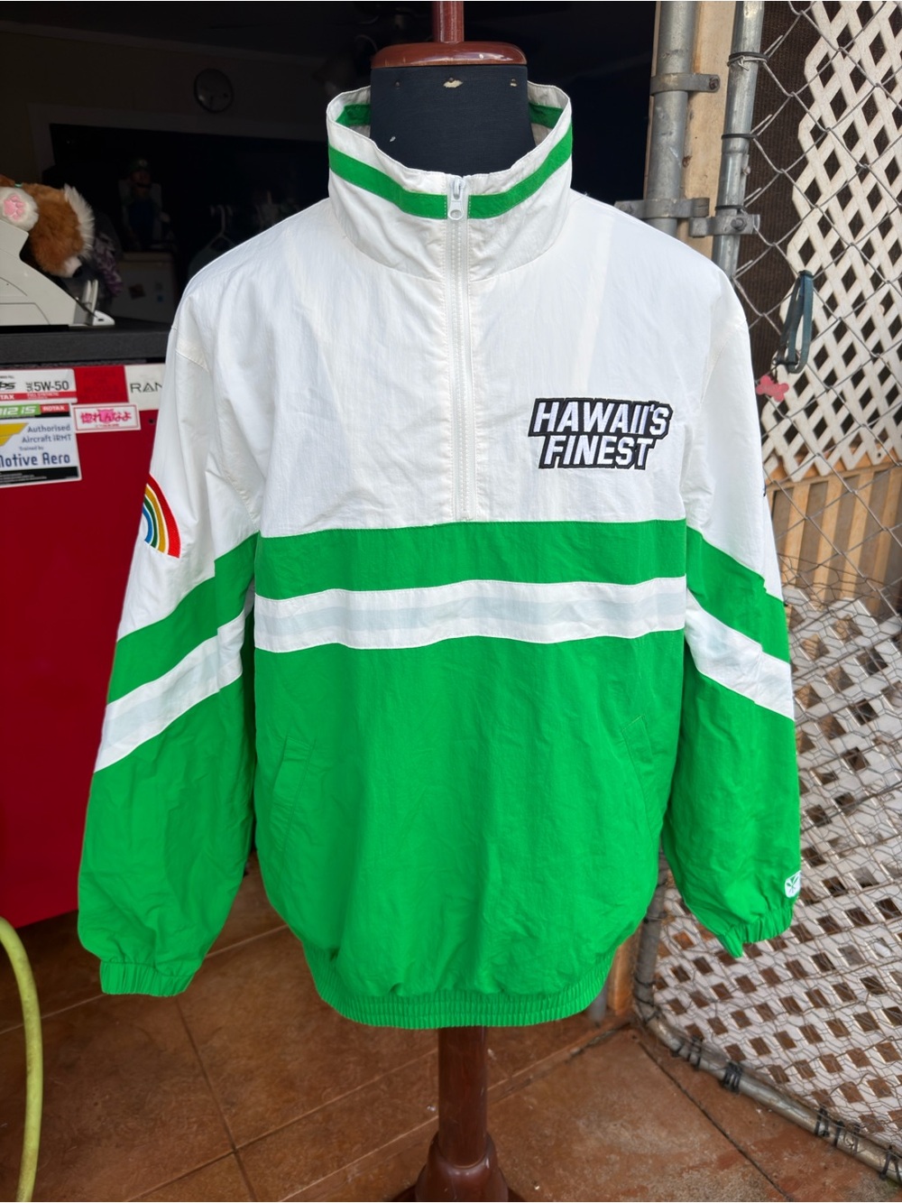 PreOwne Hawaii's Finest Jacket Green/White 1/4 Zip Windbreaker Men's S